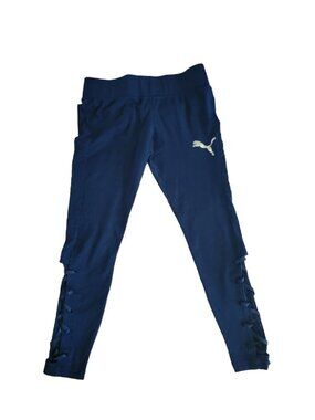 Puma Leggings Womens XL Black Criss Cross Cutout Leg Detail Workout Pants Slim